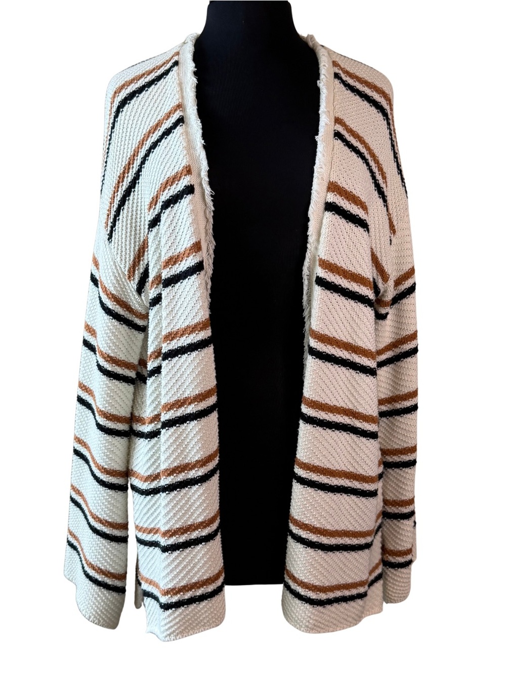 SALTWATER LUXE Striped Cardigan Size Large Cream EVEREVE